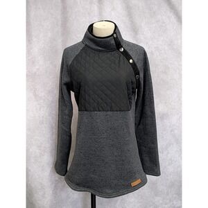 Marleylilly Women Quilted Snap Neck Pullover Fleece Gray Black Medium